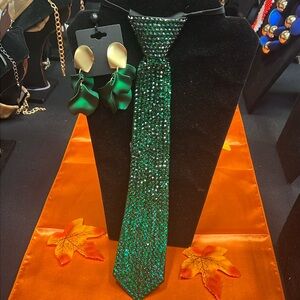 Necktie necklace and matching earrings.